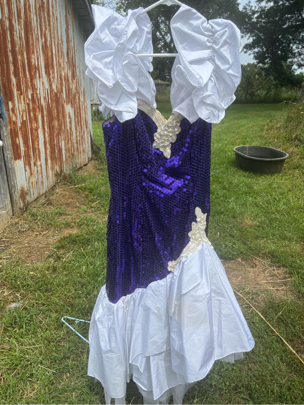 Vintage 80s Loralie Purple Sequin White Taffeta Prom Dress Gown - Size 14 - Picture 2 of 10